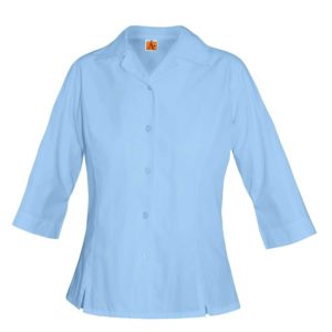 9257 - Three-Quarter Sleeve Princess Poplin Blouse - Blue